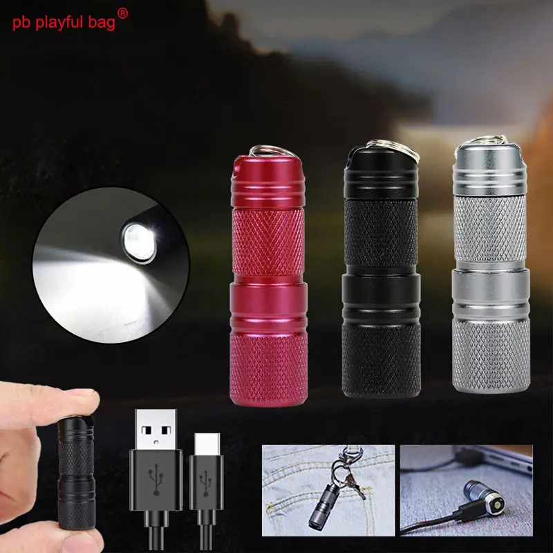Outdoor Sports Mini Keychain Flashlight Aluminum Alloy Bright Flashlight USB Charging Camping Travel Equipment Game Toys QG435