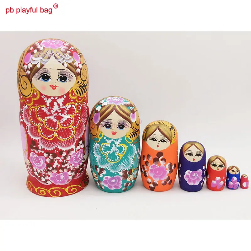 Seven Layer Red Gold Silk Girl Russian Dolls Wooden DIY Children's Toy Set Crafts Lovers Birthday Gift Russian Nesting Doll HG71