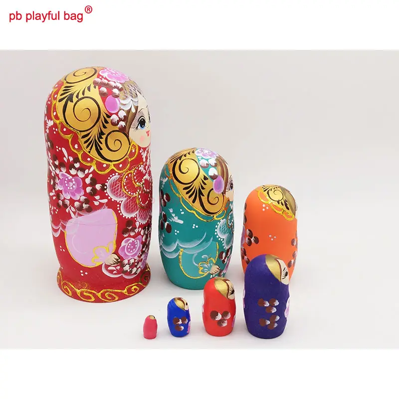 Seven Layer Red Gold Silk Girl Russian Dolls Wooden DIY Children's Toy Set Crafts Lovers Birthday Gift Russian Nesting Doll HG71