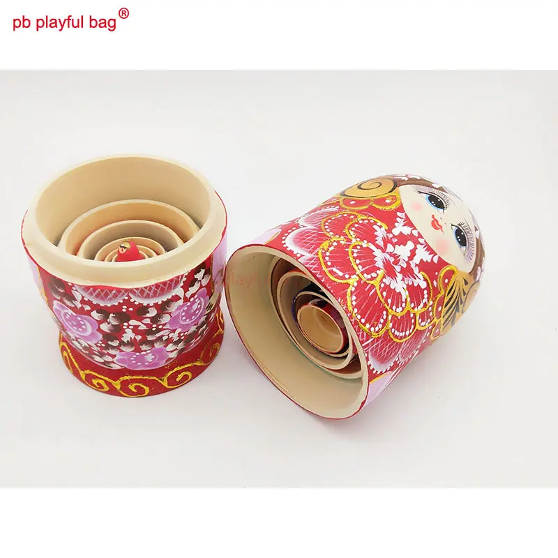 Seven Layer Red Gold Silk Girl Russian Dolls Wooden DIY Children's Toy Set Crafts Lovers Birthday Gift Russian Nesting Doll HG71
