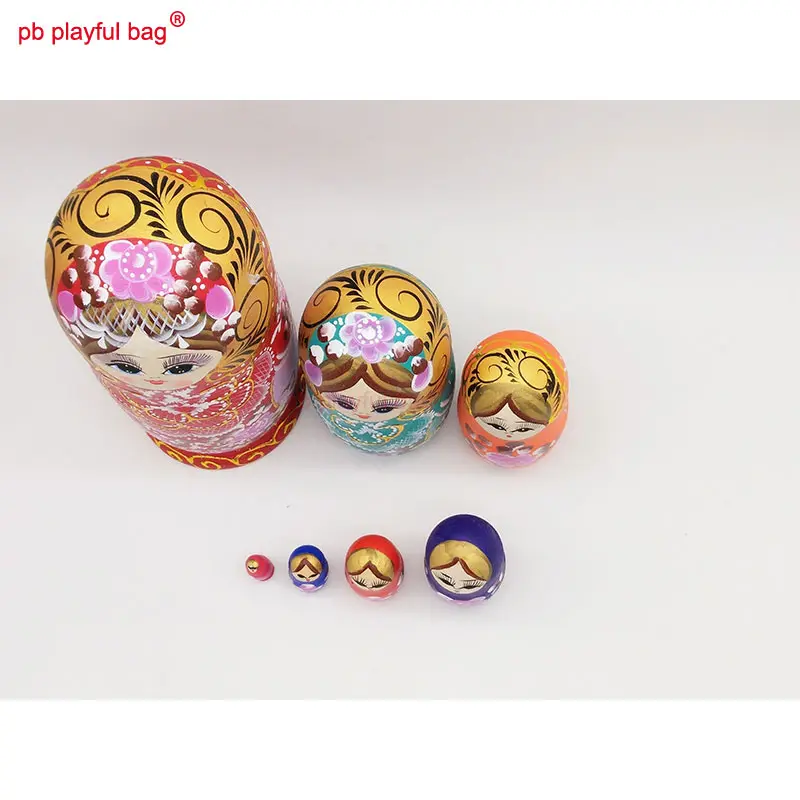 Seven Layer Red Gold Silk Girl Russian Dolls Wooden DIY Children's Toy Set Crafts Lovers Birthday Gift Russian Nesting Doll HG71