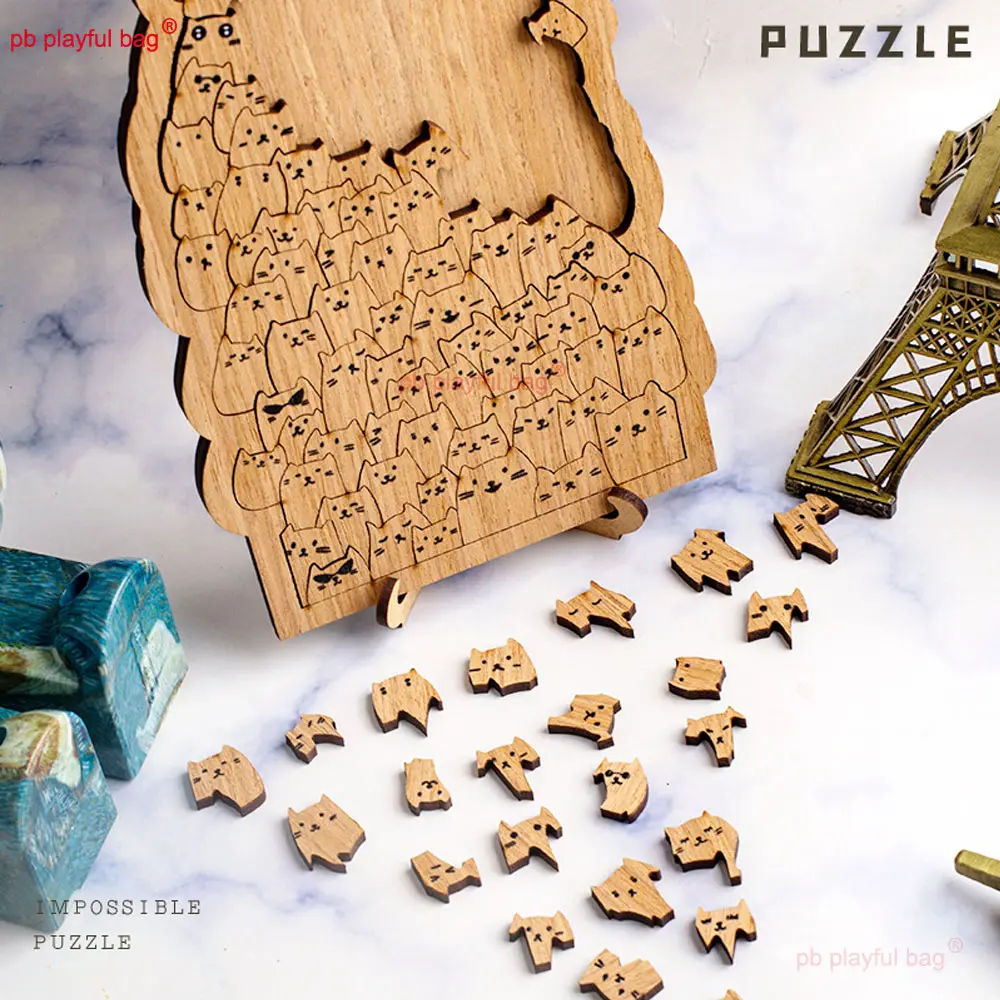 Hundred Cats Wooden Puzzle Toy Cartoon Cat Kids Christmas Gifts Animal Shaped Jigsaws Challenging Fun Irregular Puzzle Toy UG354