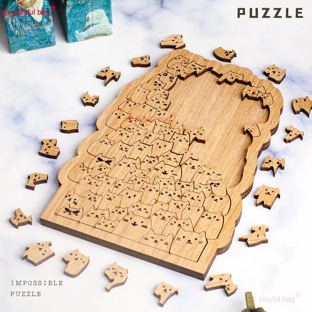 Hundred Cats Wooden Puzzle Toy Cartoon Cat Kids Christmas Gifts Animal Shaped Jigsaws Challenging Fun Irregular Puzzle Toy UG354