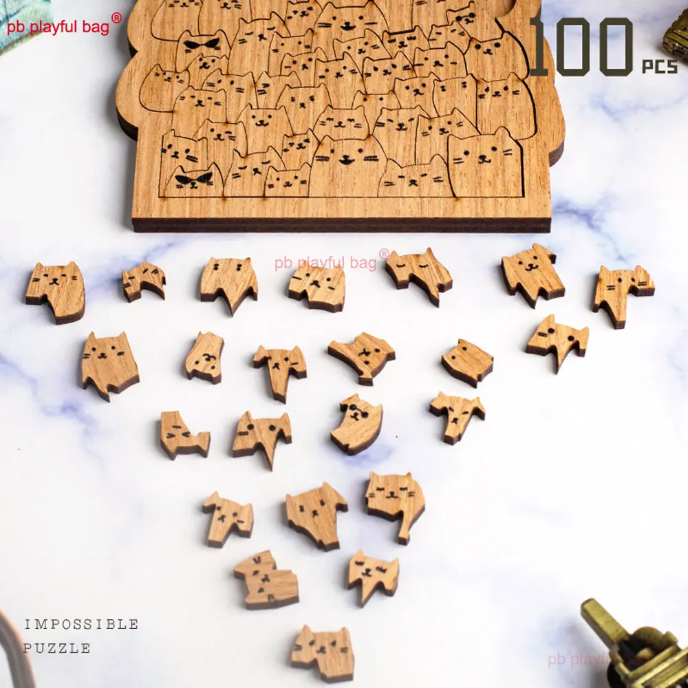 Hundred Cats Wooden Puzzle Toy Cartoon Cat Kids Christmas Gifts Animal Shaped Jigsaws Challenging Fun Irregular Puzzle Toy UG354