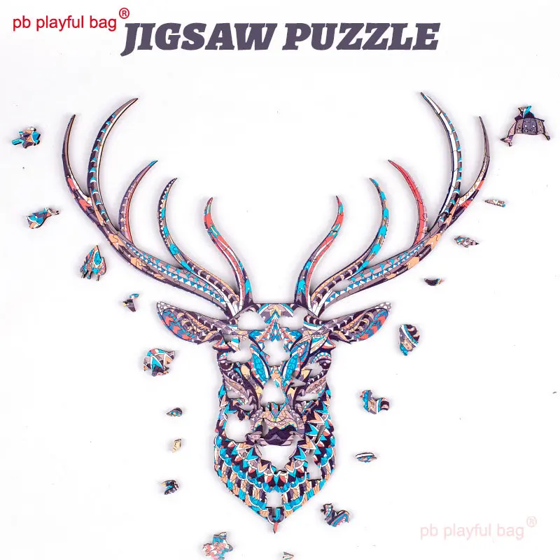 PB Playful Bag Hell Puzzle Elk Irregular Wooden Box High Difficulty Children's DIY Toys Creative puzzle Christmas Gifts UG147