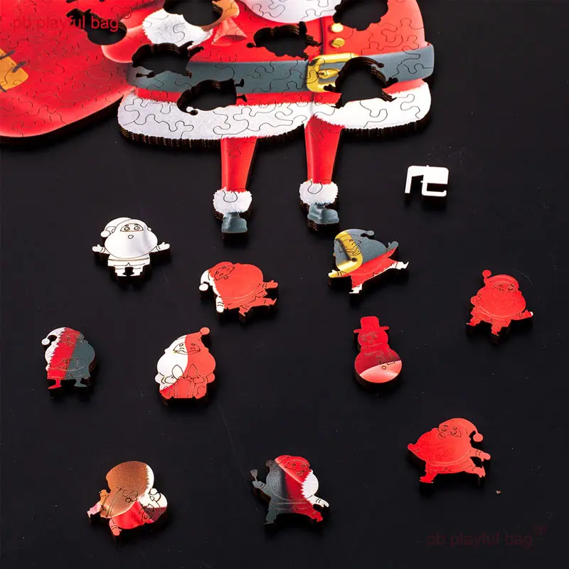 PB Playful Bag Wooden box Christmas creative gifts irregular puzzle Santa Claus Children's educational toys DIY decoration UG165