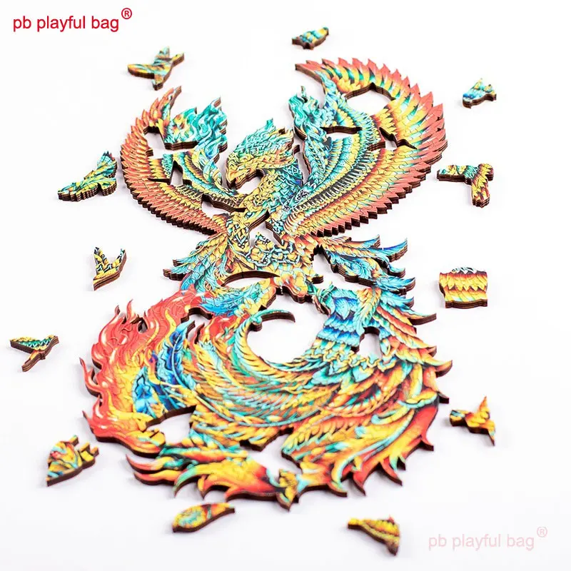 Color box packing Wooden 3D Irregular Jigsaw Puzzles Decorative Animal Phoenix Children's toys Creative DIY Christmas gift UG173