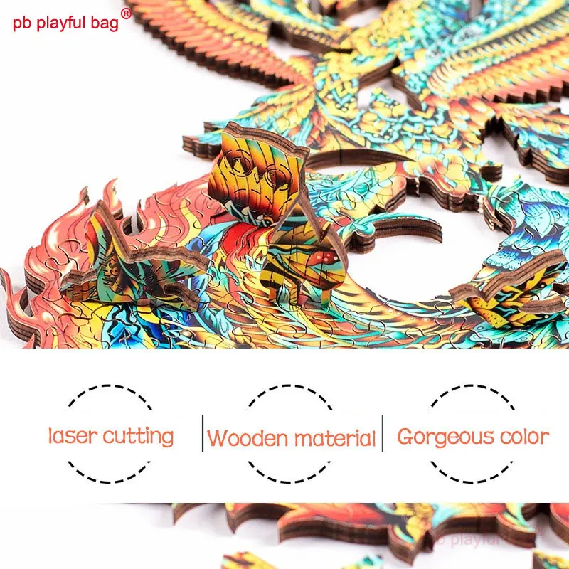 Color box packing Wooden 3D Irregular Jigsaw Puzzles Decorative Animal Phoenix Children's toys Creative DIY Christmas gift UG173
