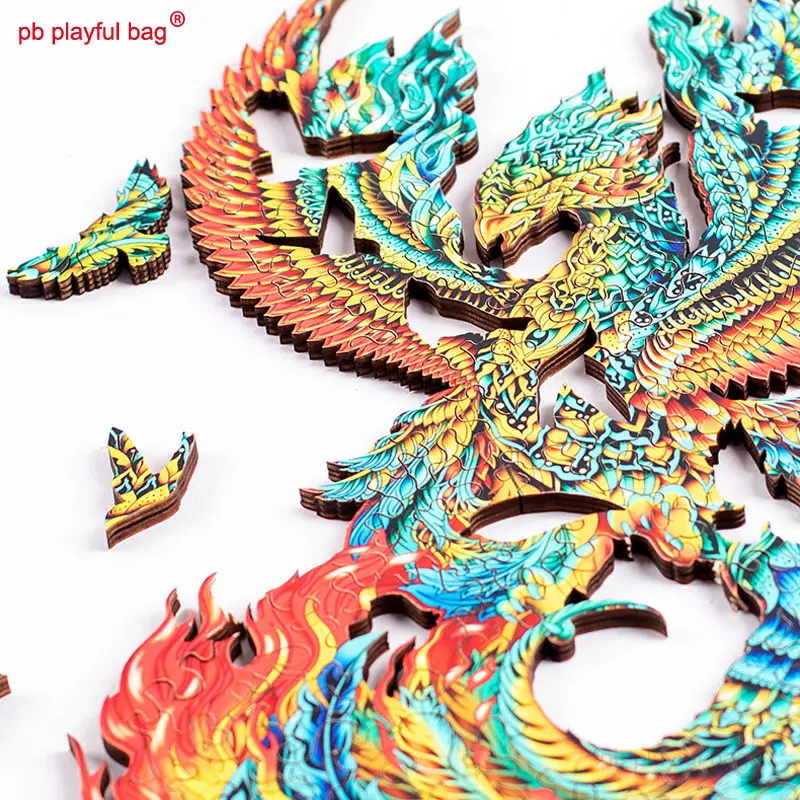 Color box packing Wooden 3D Irregular Jigsaw Puzzles Decorative Animal Phoenix Children's toys Creative DIY Christmas gift UG173