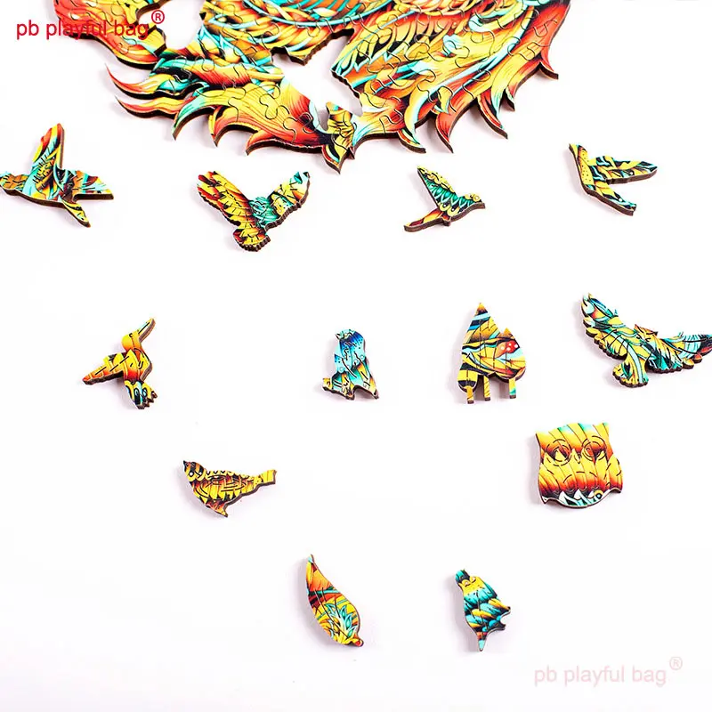 Color box packing Wooden 3D Irregular Jigsaw Puzzles Decorative Animal Phoenix Children's toys Creative DIY Christmas gift UG173
