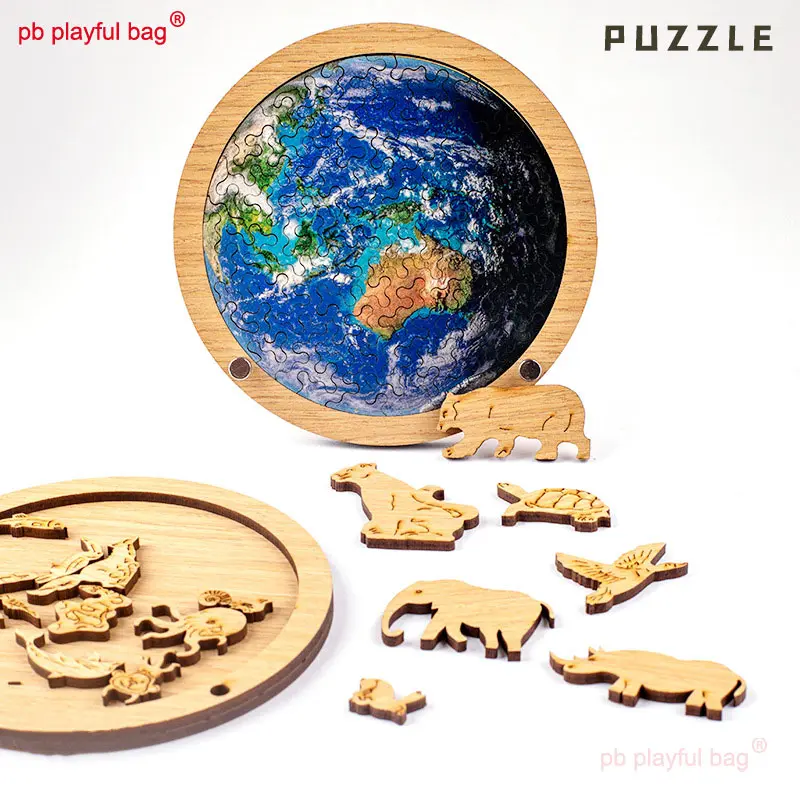 PB Playful Bag Irregular Wooden Special-shaped Puzzle High Difficulty Little Earth Kids Educational Toys Christmas Gifts UG148
