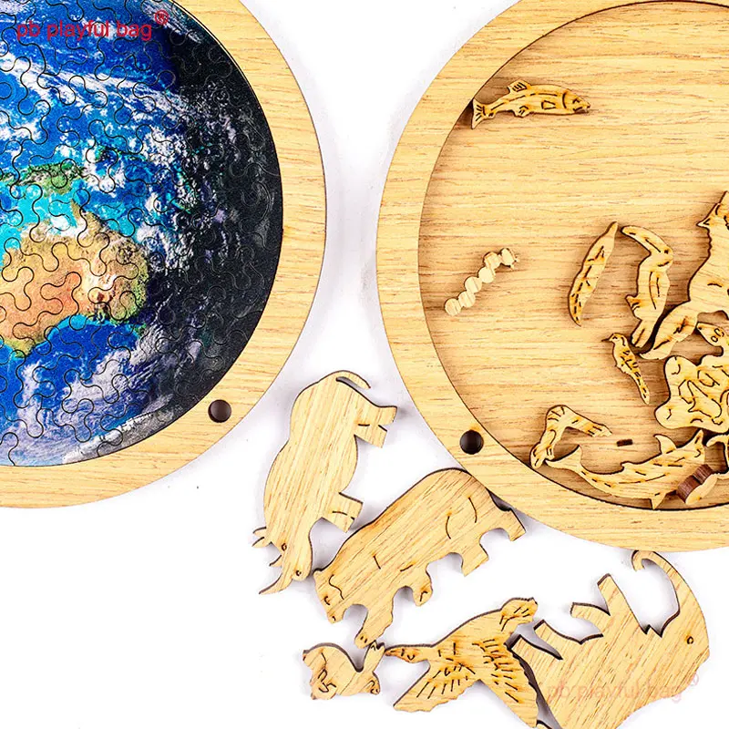 PB Playful Bag Irregular Wooden Special-shaped Puzzle High Difficulty Little Earth Kids Educational Toys Christmas Gifts UG148