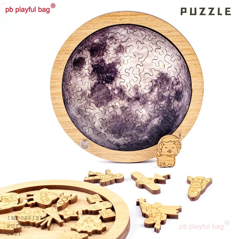 Kids Educational Toys High Difficulty Wooden Moon Puzzle Cartoon DIY Creative Birthday Gift Moon Pattern Puzzle UG151