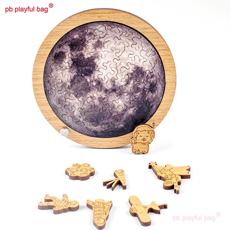 Kids Educational Toys High Difficulty Wooden Moon Puzzle Cartoon DIY Creative Birthday Gift Moon Pattern Puzzle UG151