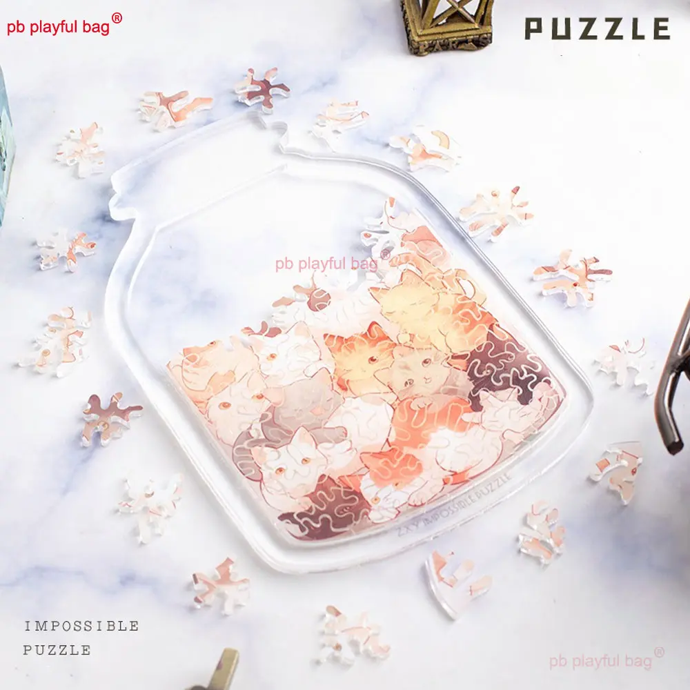 Flat Puzzle Cartoon Cat Wishing Bottle Jigsaw Puzzles Kids Christmas Gifts Animal Shaped Jigsaws Challenging Puzzle Toy UG355