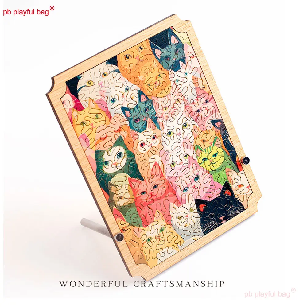 96PCS Wooden Puzzle Colorful Cat High Difficulty Puzzle Fun Christmas Gift Children's Educational Toys Creative Ornament UG364