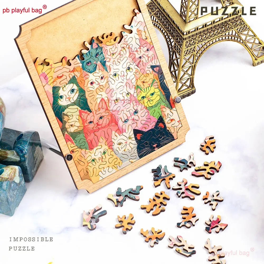 96PCS Wooden Puzzle Colorful Cat High Difficulty Puzzle Fun Christmas Gift Children's Educational Toys Creative Ornament UG364