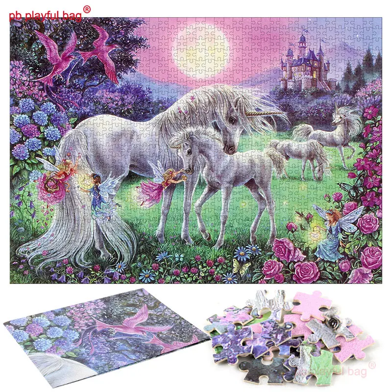 PB Playful Bag 1000 Pieces Thickened Paper Puzzle Pink Unicorn animal Adult Release Pressure Kids Toys Christmas Gifts UG285