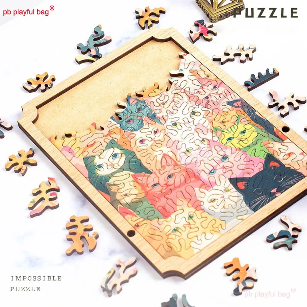 96PCS Wooden Puzzle Colorful Cat High Difficulty Puzzle Fun Christmas Gift Children's Educational Toys Creative Ornament UG364
