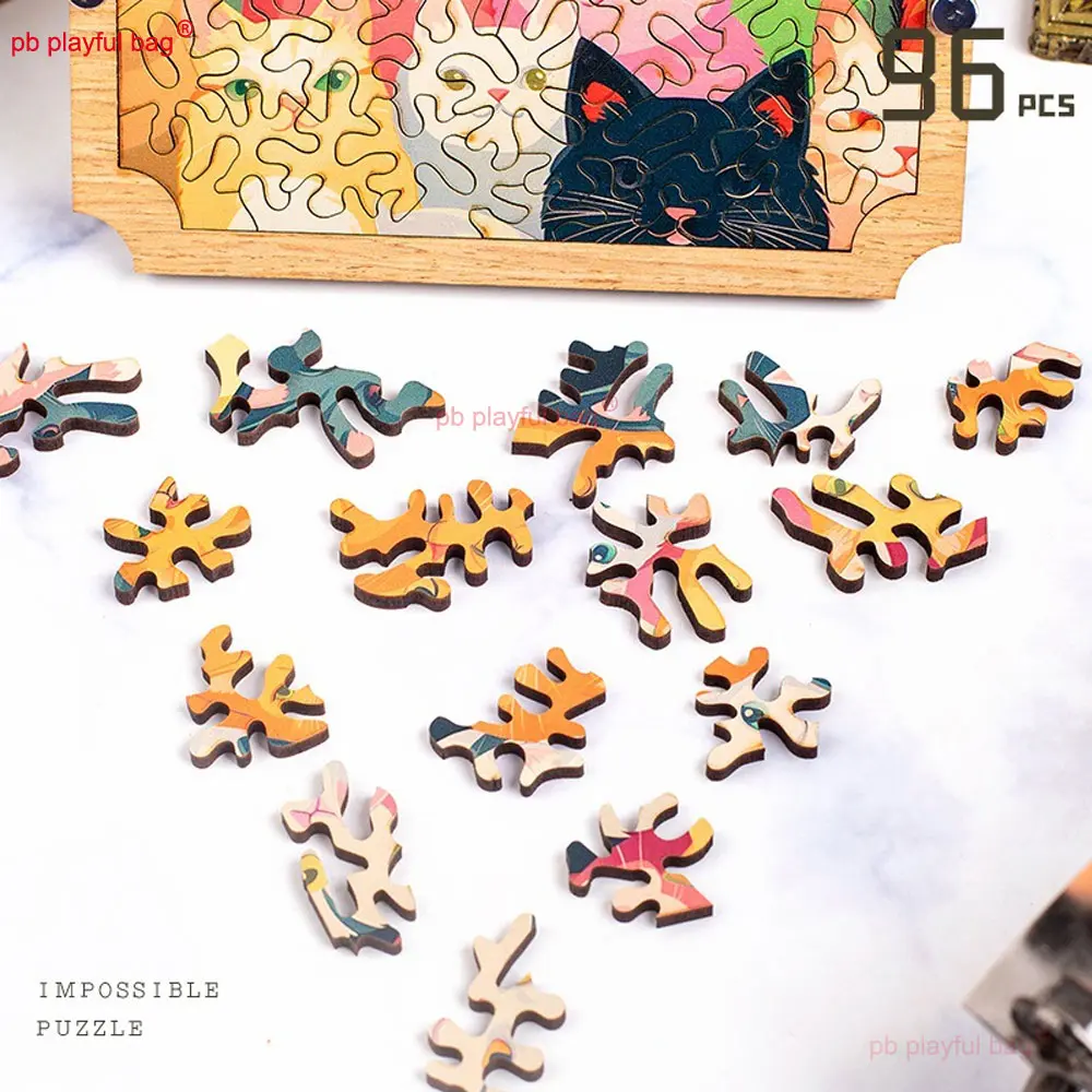 96PCS Wooden Puzzle Colorful Cat High Difficulty Puzzle Fun Christmas Gift Children's Educational Toys Creative Ornament UG364