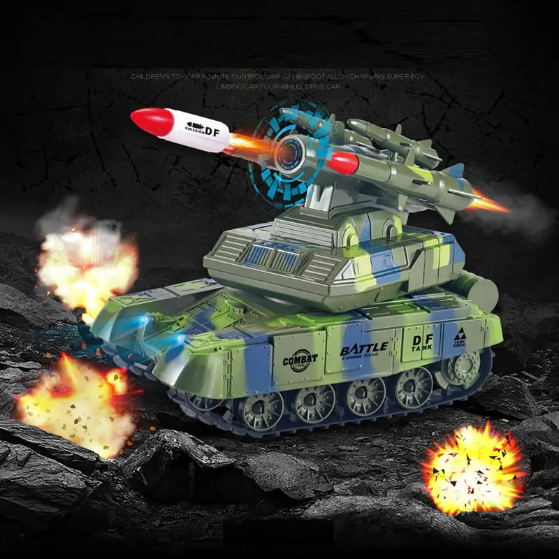 Rc Tank Smoking Shoot Bullet Electronic Remote Control Car Move By Apron Wheel Rocket Sled Toy With LED Flame Sound Kids Gift