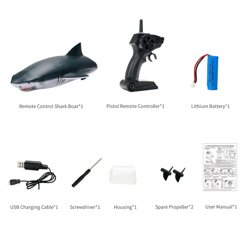 RC Boat 2.4G Remote Control Shark High Speed Racing Speedboat Electronic Animal Competition Ship USB Charge RC Yacht Toy