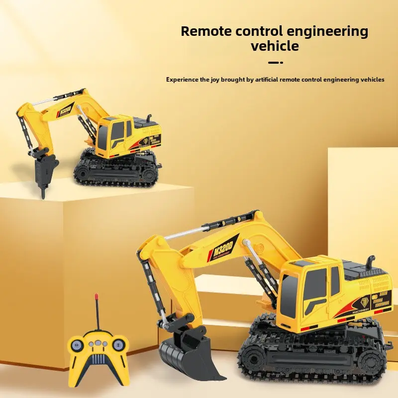 RC Excavator with LED Sound Effect Remote Control Tank Electronic Engineering Car USB Charge Military RC Car Kids Birthday Gift