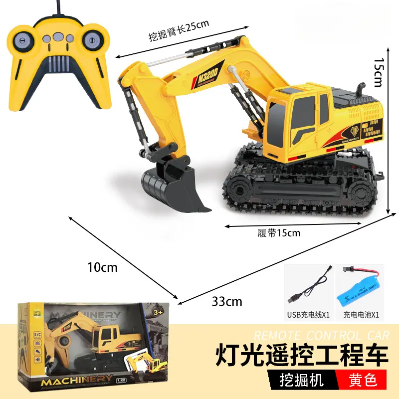 RC Excavator with LED Sound Effect Remote Control Tank Electronic Engineering Car USB Charge Military RC Car Kids Birthday Gift