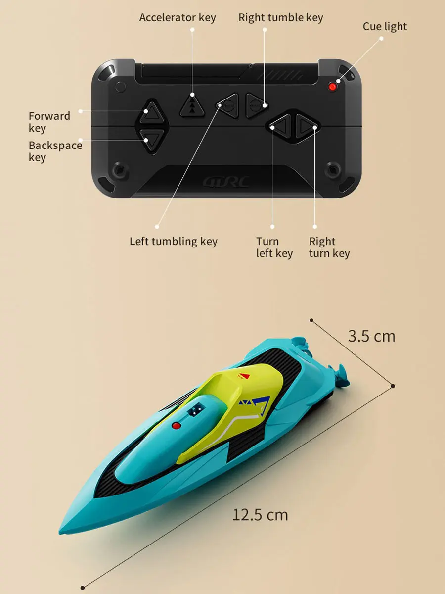 12.5CM RC Boat Professional Remote Control Speedboat High Speed Racing RC Yacht Endurance 12 Minutes Kids Boys Gifts