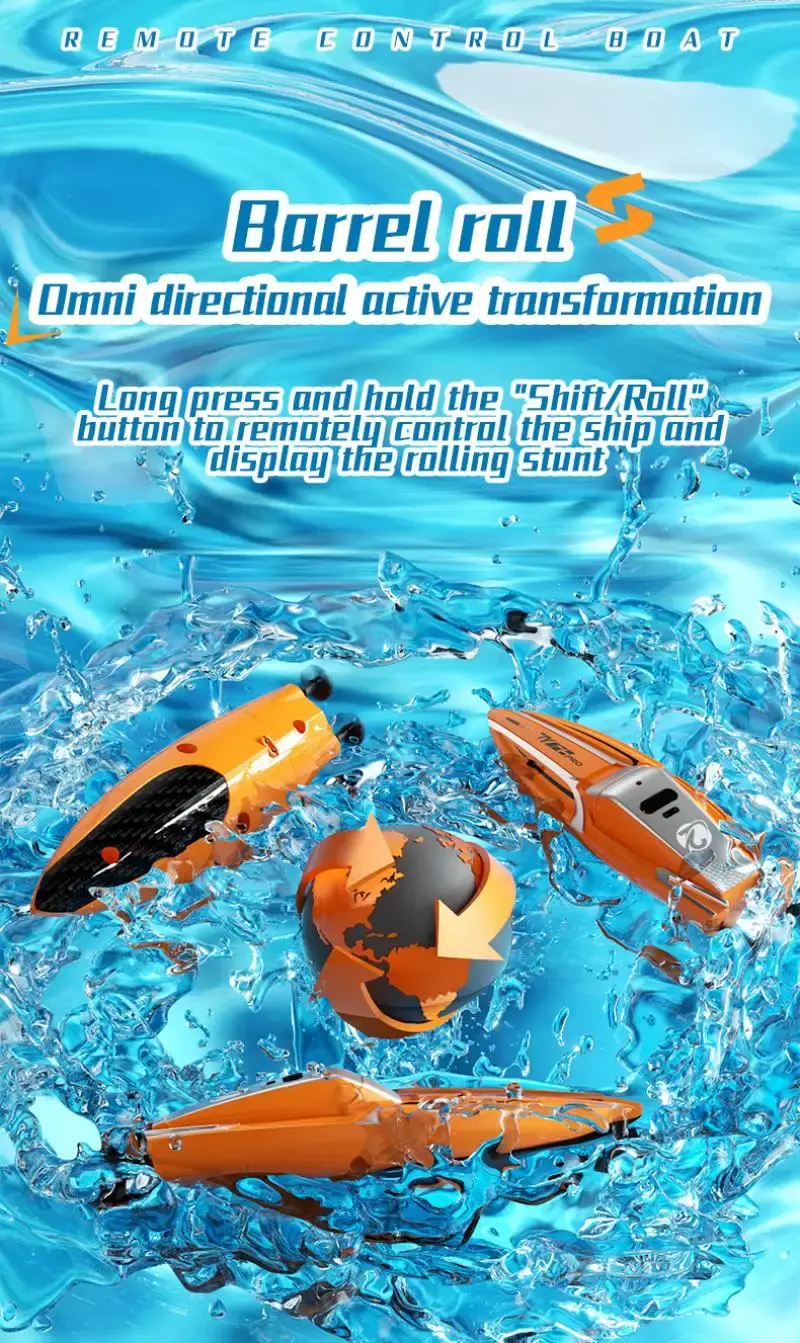 RC Stunt Boat 2.4G Mini Remote Control Racing Speedboat 360° Roll Totation RC Ship Double Motor Waterproof Toy Children's Gift