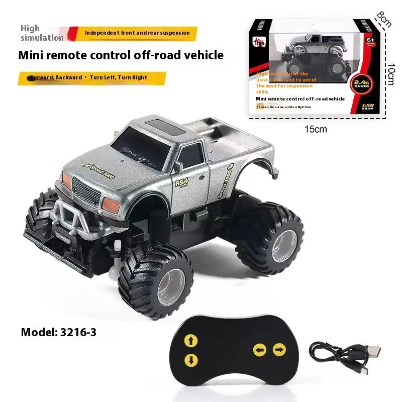 Mini Remote Control Car Off-road Bigfoot Toy 1:58 Chargeable Electronic RC Vehicle Model 2.4G Simulation RC Truck for Kids Gift