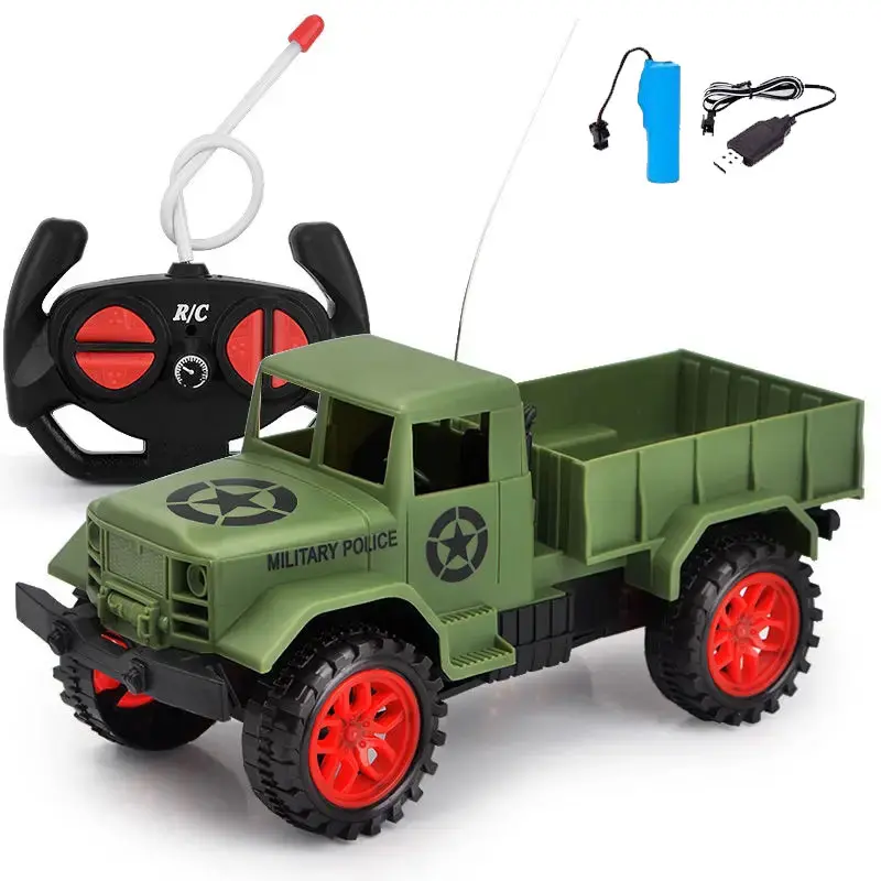RC Car Simulation Remote Control Military Truck USB Charge Engineering Electronic Racing Vehicle Toy Gift For Boys Birthday