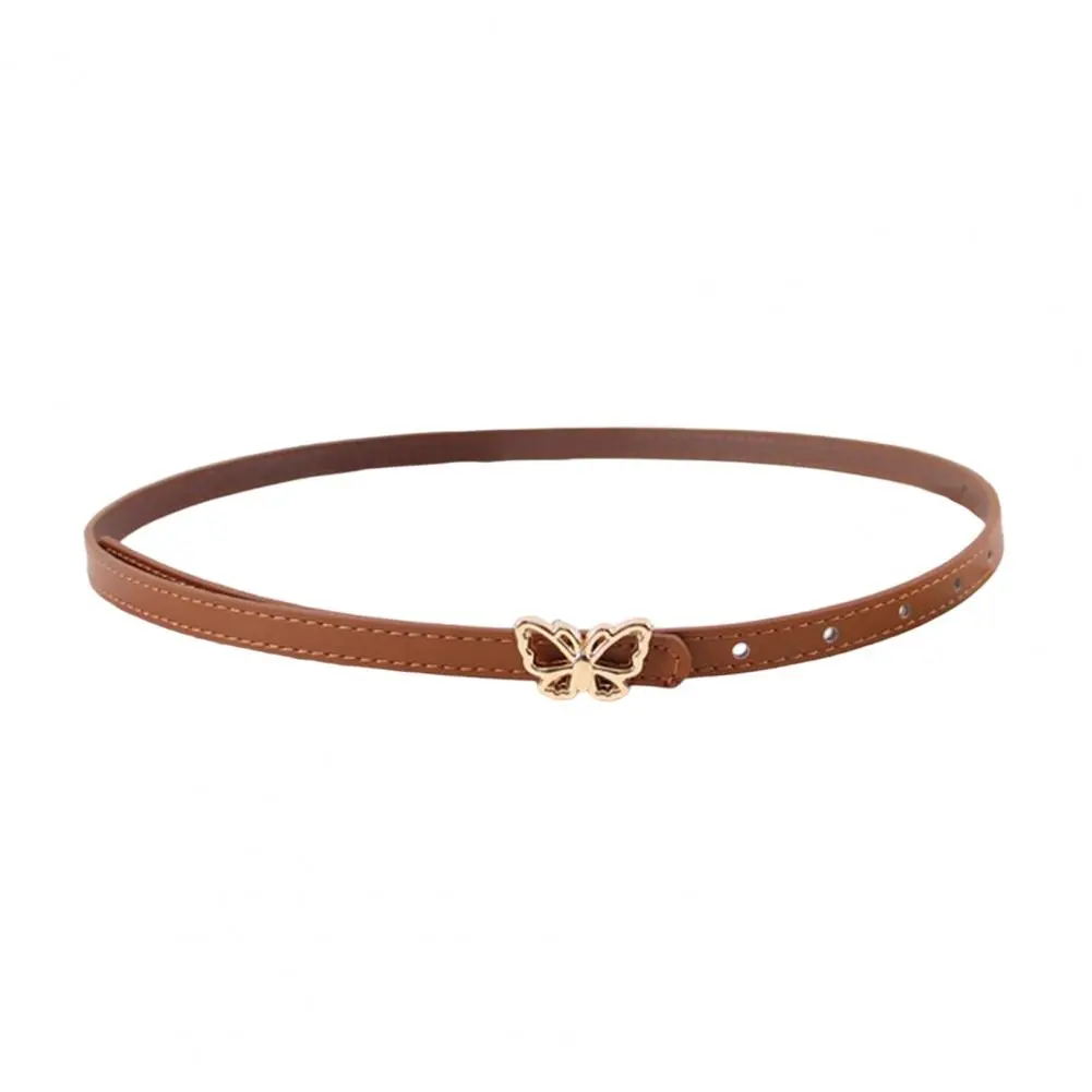 Women Belt Unisex Solid Color Belt Elegant Metal Butterflies Buckle Belt for Women Versatile Imitation Leather Waist for Dress