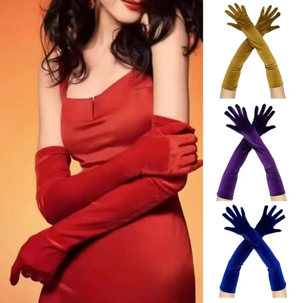 Long Gloves for Women Fashionable Glove Trends Elegant Women's Velvet Long Gloves for 1920s Flapper Opera Party Costume Dance