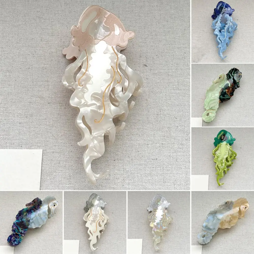 Acrylic Fish Hairpin Sturdy Fish Hair Clip Ocean Series Women Hair Claw with Dolphins Whales Design Hair Clip for Back Head
