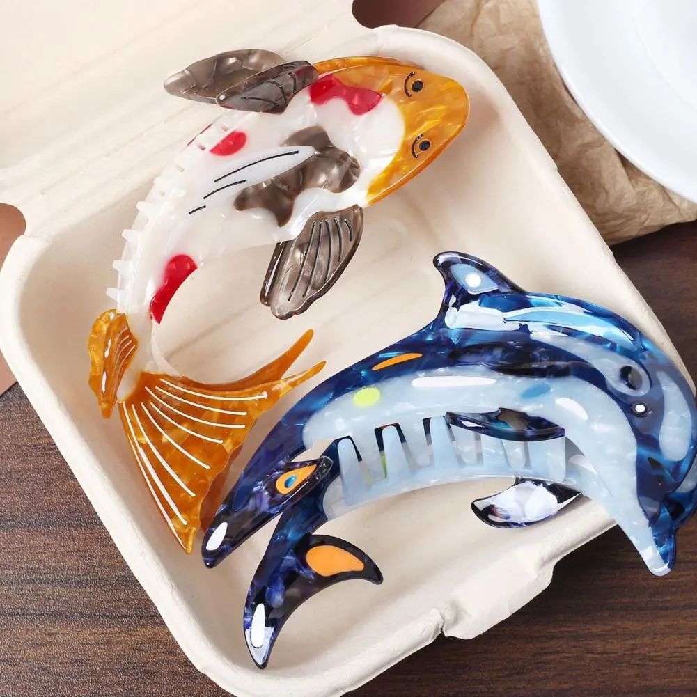 Acrylic Fish Hairpin Sturdy Fish Hair Clip Ocean Series Women Hair Claw with Dolphins Whales Design Hair Clip for Back Head