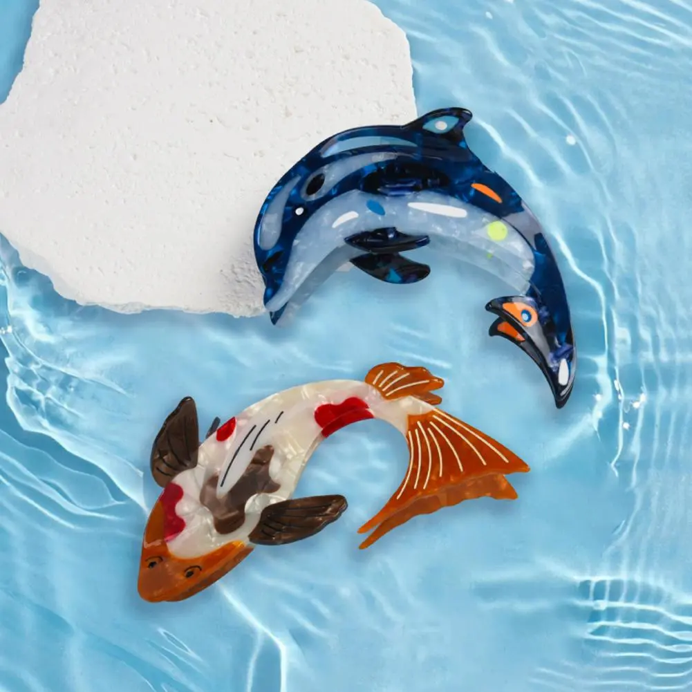 Acrylic Fish Hairpin Sturdy Fish Hair Clip Ocean Series Women Hair Claw with Dolphins Whales Design Hair Clip for Back Head