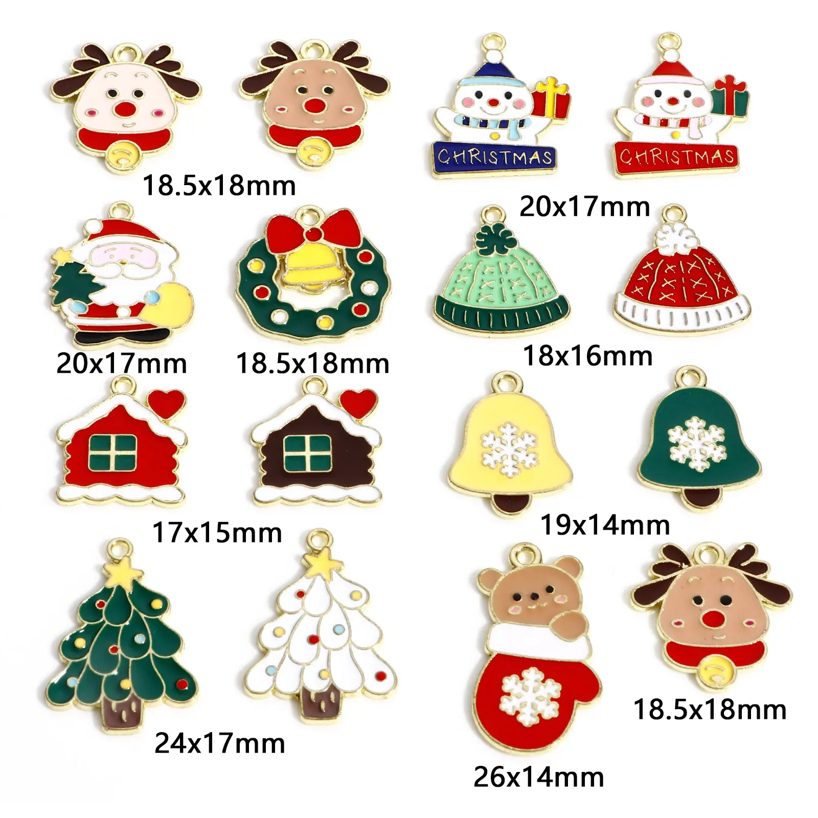 Zinc Based Alloy Christmas Charms Gold Color Multicolor Enamel Metal Pendants For DIY Jewelry Making Christmas Findings, 10 PCs