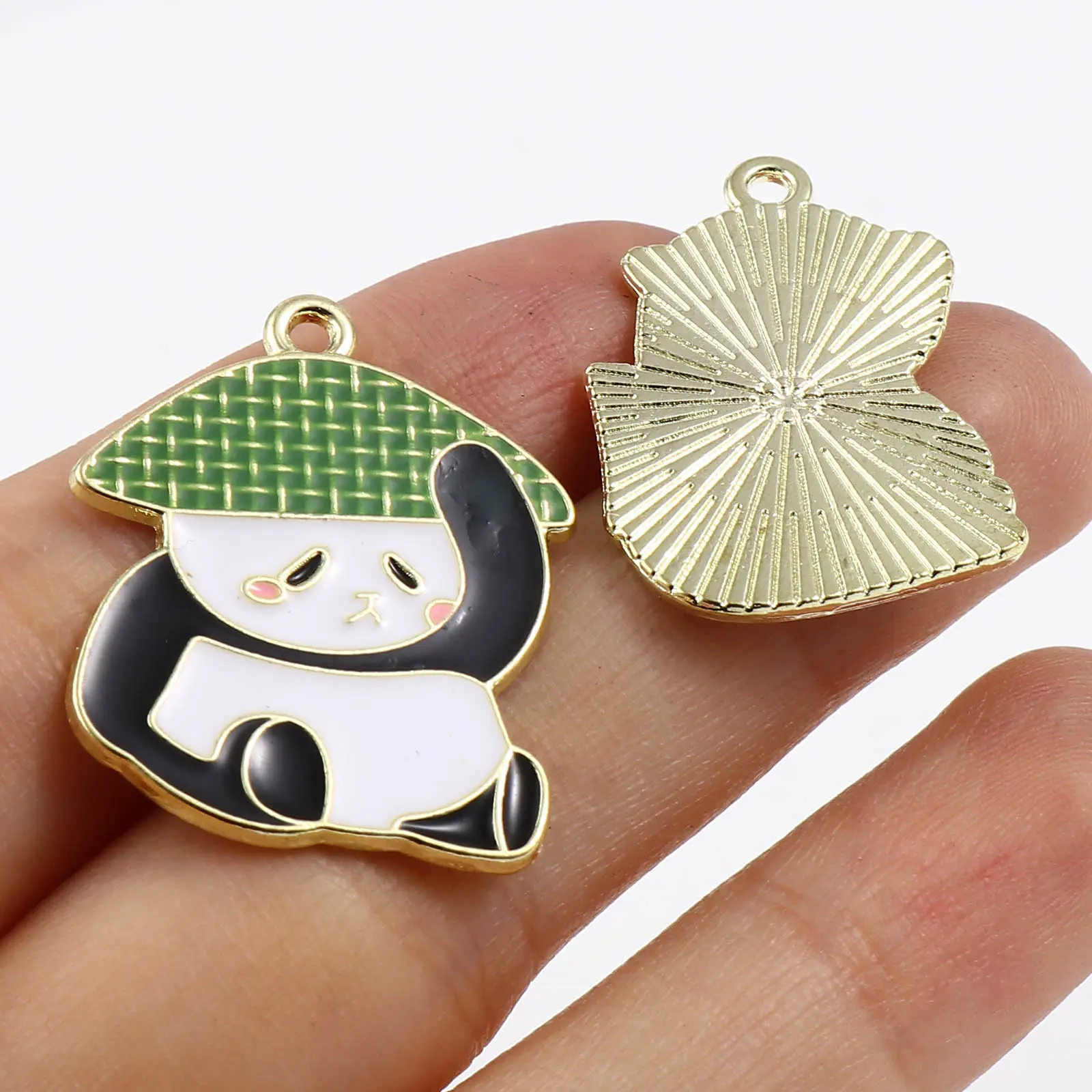 10PCs Cute Panda Charms Pendant Zinc Alloy For Necklace DIY Jewelry Making Animal White Green Bamboo Charms Bracelet Earring