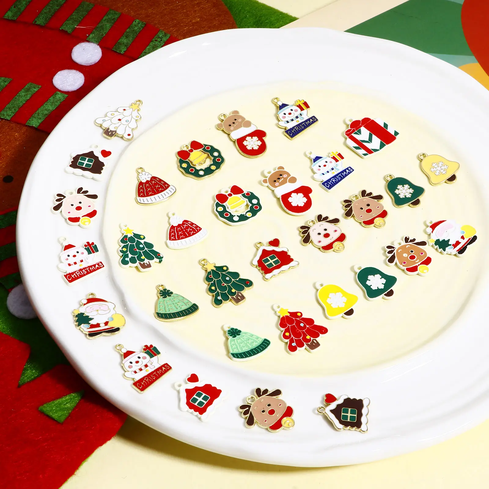 Zinc Based Alloy Christmas Charms Gold Color Multicolor Enamel Metal Pendants For DIY Jewelry Making Christmas Findings, 10 PCs