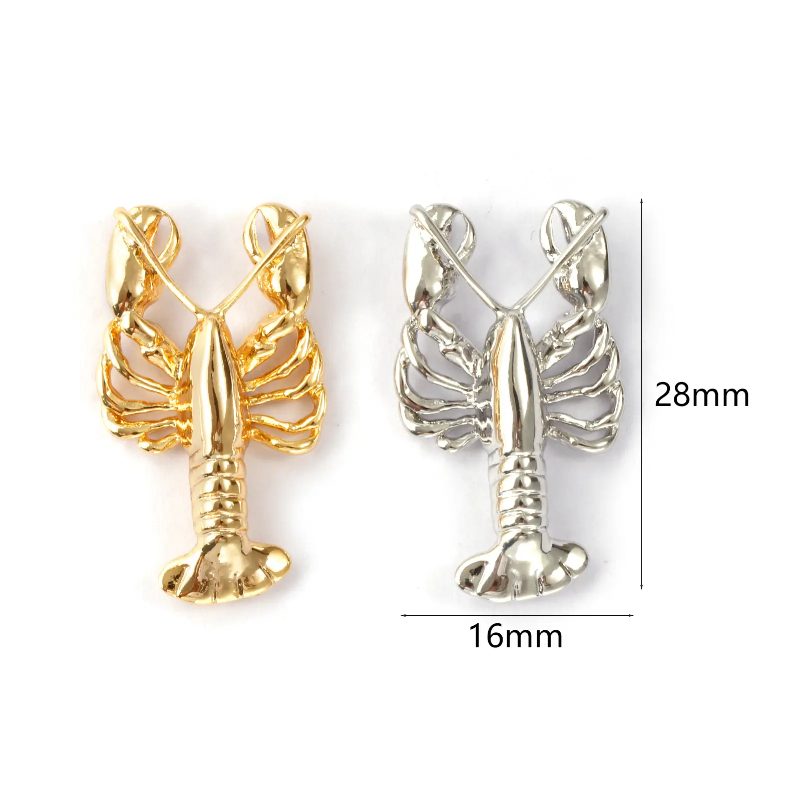 2PCs Brass Ocean Jewelry Charms Lobster Gold Plated Crayfish Pendant For Jewelry Making Necklace DIY Findings 28x16mm