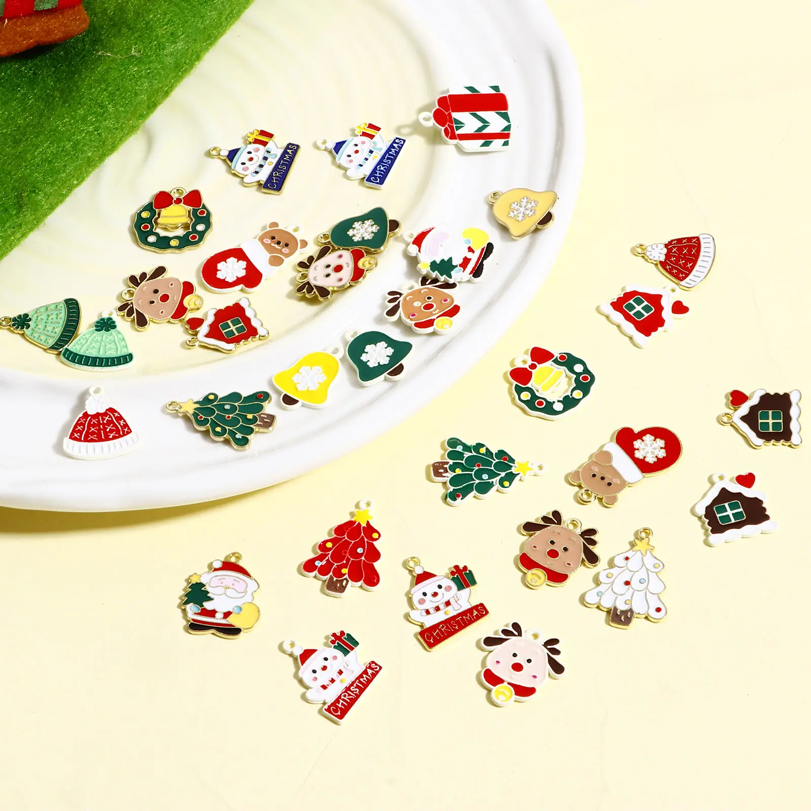 Zinc Based Alloy Christmas Charms Gold Color Multicolor Enamel Metal Pendants For DIY Jewelry Making Christmas Findings, 10 PCs