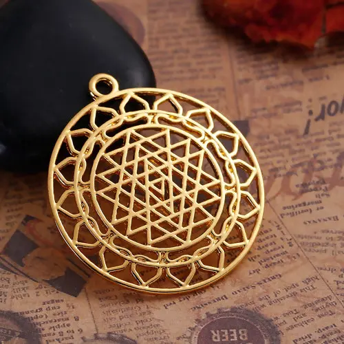 1-5PCs Zinc Based Alloy Sri Yantra Meditation Charms For Jewelry Making Round Hollow Geometric Pendant Necklace DIY Findings