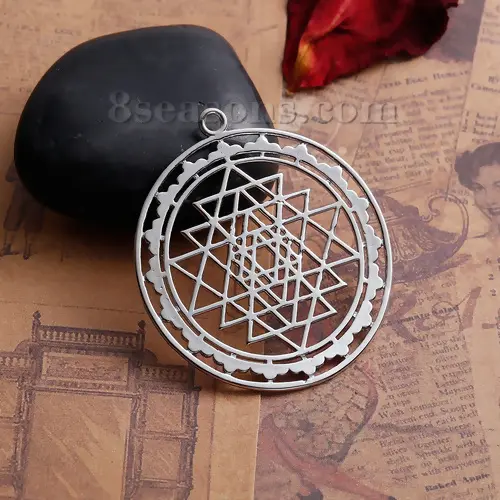 1-5PCs Zinc Based Alloy Sri Yantra Meditation Charms For Jewelry Making Round Hollow Geometric Pendant Necklace DIY Findings