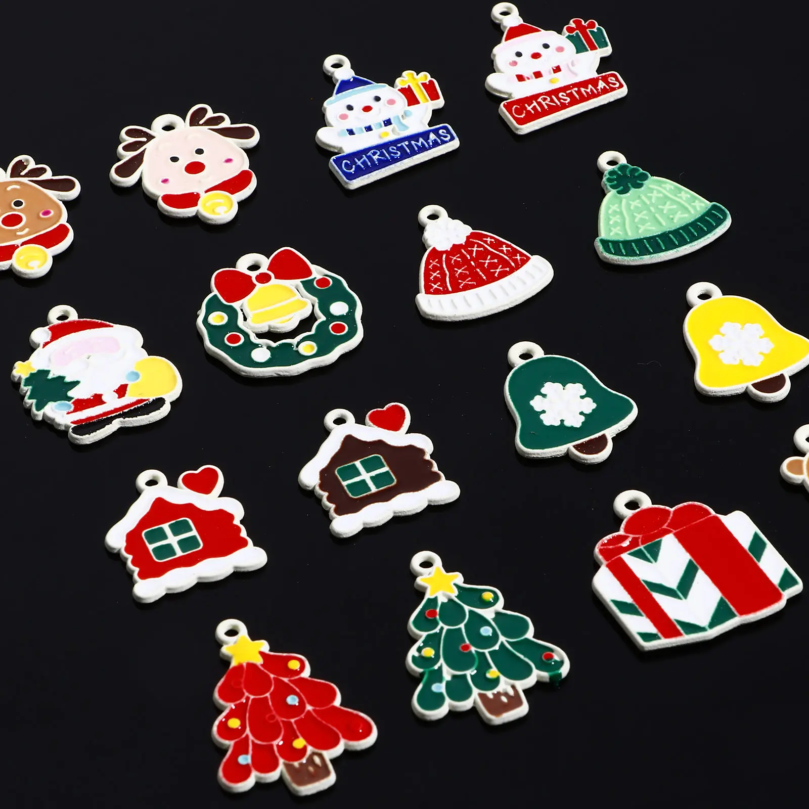 Zinc Based Alloy Christmas Charms Gold Color Multicolor Enamel Metal Pendants For DIY Jewelry Making Christmas Findings, 10 PCs
