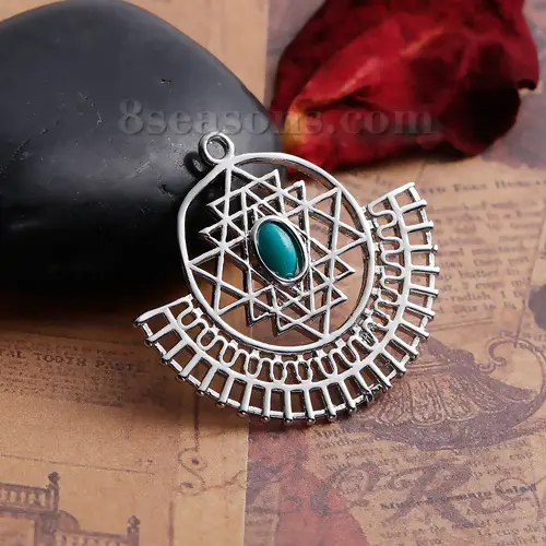 1-5PCs Zinc Based Alloy Sri Yantra Meditation Charms For Jewelry Making Round Hollow Geometric Pendant Necklace DIY Findings