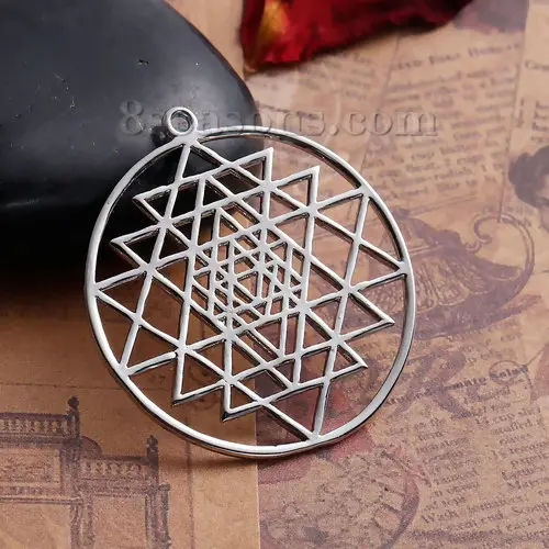 1-5PCs Zinc Based Alloy Sri Yantra Meditation Charms For Jewelry Making Round Hollow Geometric Pendant Necklace DIY Findings