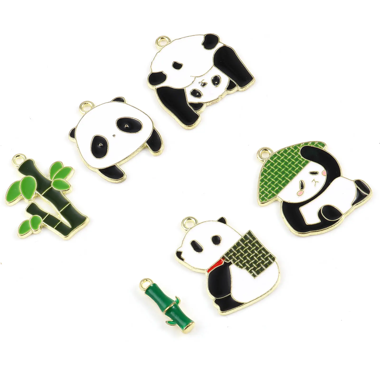 10PCs Cute Panda Charms Pendant Zinc Alloy For Necklace DIY Jewelry Making Animal White Green Bamboo Charms Bracelet Earring