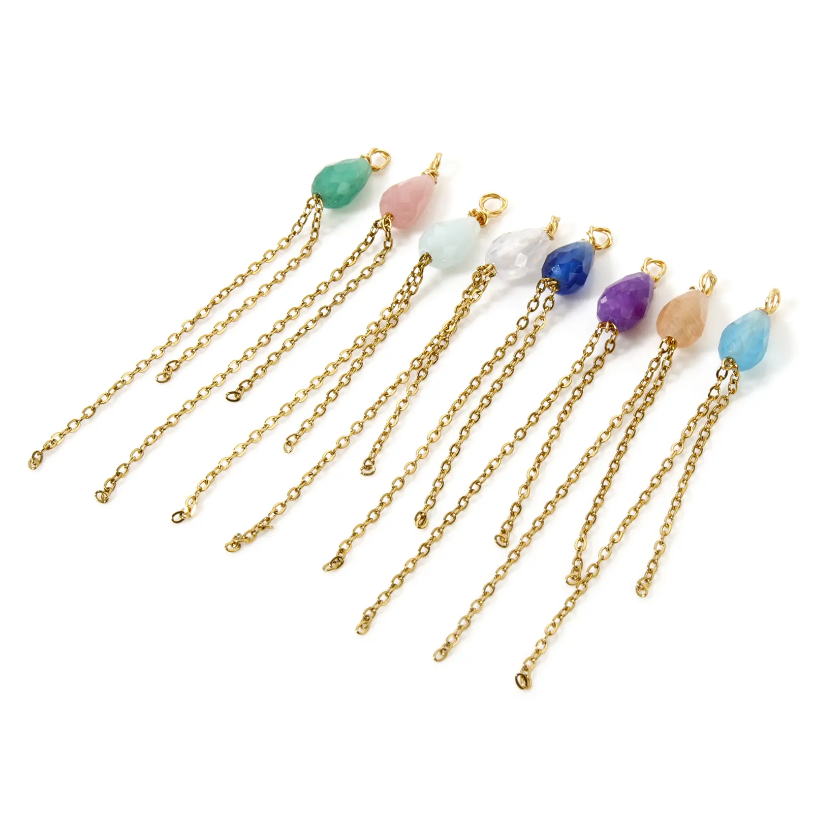 304 Stainless Steel Charms 18K Gold Plated Drop Tassel Faceted Pendants For Necklace Earrings Jewelry Making 4.5cm x 0.4cm, 2PCs