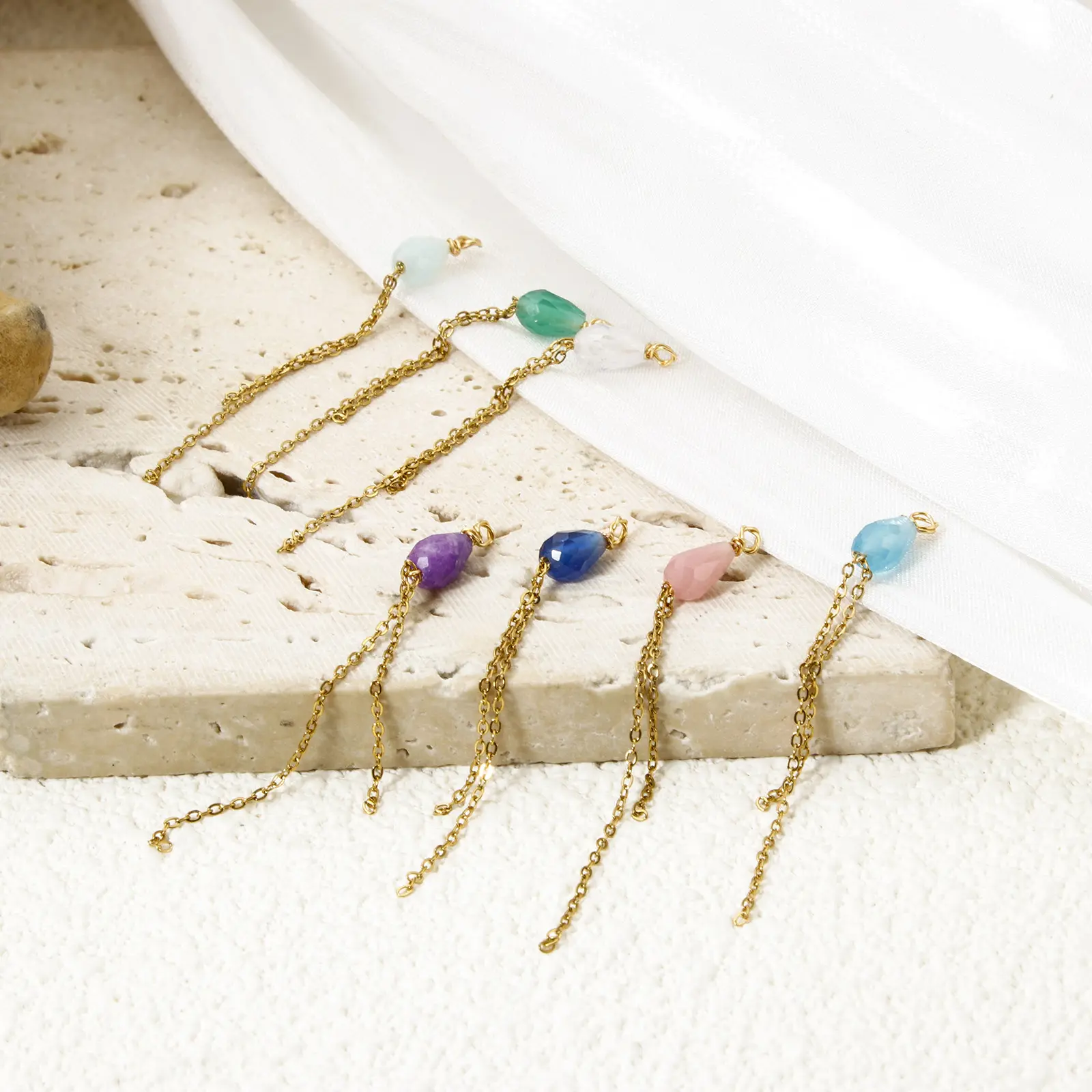 304 Stainless Steel Charms 18K Gold Plated Drop Tassel Faceted Pendants For Necklace Earrings Jewelry Making 4.5cm x 0.4cm, 2PCs